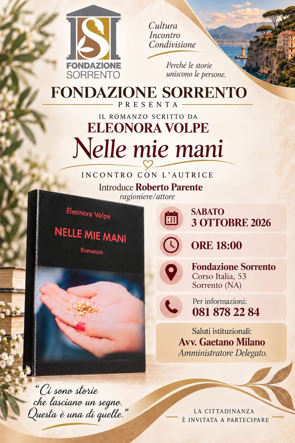Nelle mie mani: Eleonora Volpe presenta il libro a Sorrento